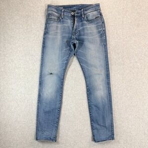 G Star Raw Jeans Mens 29X31 Blue Revend Super Slim Stretch Whiskers Hemmed